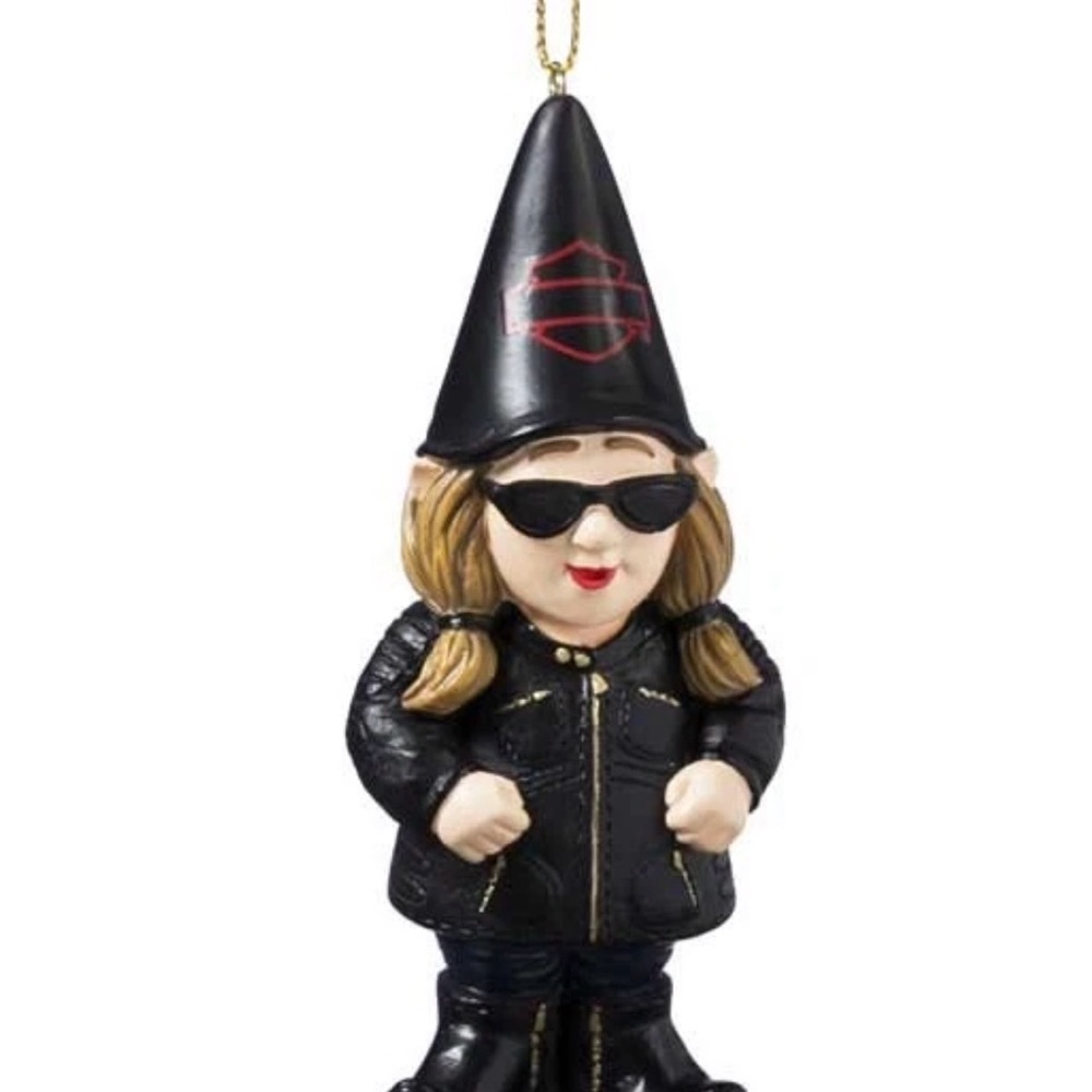 Harley-Davidson Sculpted Lady Biker Gnome Hanging Ornament, Black 3OT4902GMB - Picture 4 of 5
